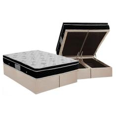 Cama Box Baú Queen: Colchão Molas Ortobom Nanolastic Physical + Base Crc Suede Clean(158X198)