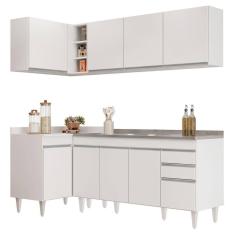 Armário De Cozinha Modulado De Canto Direito 4 Peças Cp42 Com Pia Inox Branco - Lumil