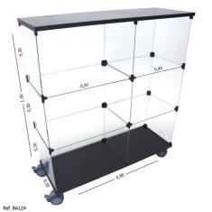 Balcão de Atendimento Modulado em Vidro com Base MDF e Rodízios - 0,90 x 1,00 x 0,30