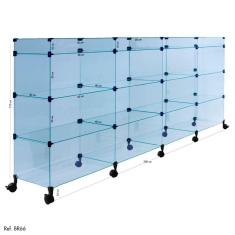 Balcão de Atendimento Modulado em Vidro com Rodízios - 2,00 x 1,10 X 0,40