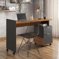 Escrivaninha Para Computador Office Com 2 Gavetas Alessa M1 Amêndoa Com Chumbo - Lukaliam Móveis