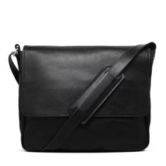 Renné Bolsa Carteiro Masculina de Couro, Preta, Alça Transversal, Estilo Carteiro, Uso Diário (Preto)