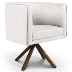 Poltrona Decorativa Base Giratória de Madeira Betina D02 Linho Bege C-