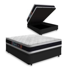 Cama Box Baú Viúva + Colchão De Espuma D45 Castor Black White Double Face 128x188x69cm