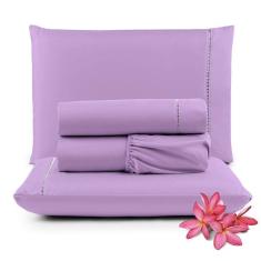 Jogo De Lençol Primor Queen 4 Peças Percal 400 Fios Ponto Palito - Lilás