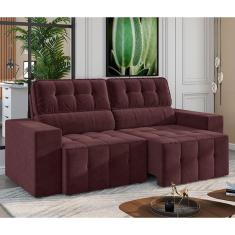 Sofá 4 Lugares Luizzi Falconi com 219 cm de Largura, Retrátil e Reclinável, Revestido em Veludo Plush