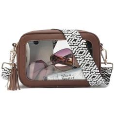 LOXOMU Bolsa transversal transparente aprovada para estádio - Bolsa feminina transparente à prova d'água com alça de guitarra ajustável