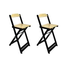 Kit 2 Banquetas Bistro Soberana Bar em Madeira Padrão - Natural/preto
