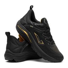 Tênis Feminino Vili Striker Academia Masculino Unissex, Preto dourado,