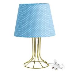 Abajur Torre Dome Azul/bolinha Com Aramado Dourado - MARRYLUZ