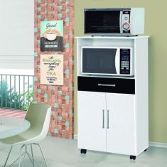 Balcão com Nicho para Microondas 2 Portas Ipê Branco/Preto - Móveis Pr