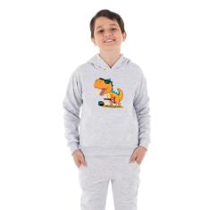 Moletom Canguru Infantil Menino Dino Guitarra Benellys, 6, Cinza