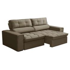 Sofá 3 Lugares Retrátil e Reclinável Nantes Veludo Amêndoa 180 cm - Fe