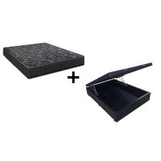 Cama Box Baú Casal 138 Tecido Sintético Preto com Colchão Lisboa Espuma D28 Preto