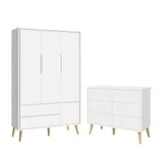 Jogo de Quarto Infantil Theo Guarda Roupa 3 Portas e Cômoda 6 Gavetas 