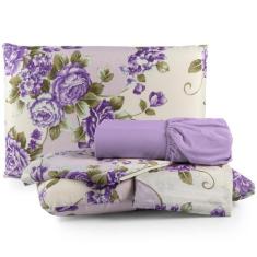 Jogo De Cama Lençol Matrix Queen Percal 4 Peças - Lilás - Casa Show En