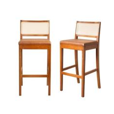 Kit 2 Banquetas com Encosto e Apoio para Pés Tiê CabeCasa MadeiraOrigi