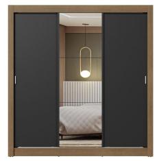 Guarda-Roupa Casal 3 Portas de Correr com Espelho Rustic/Preto Nobre M