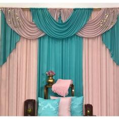 Cortina Veneza 3,00M X 2,60M Rosê Tiffany Tecido Malha Gel Premium Varão Duplo Sala Quarto