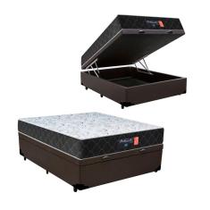 Cama Box Baú Casal Sintético Marrom   Colchão Espuma D33 Marrocos 30cm