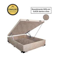 Cama Box Baú Luxo Blindado Viúva NK Camas Suede Bege 41x128x188