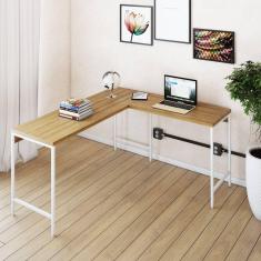 Mesa de Escritório em L Estilo Industrial 150x140cm Active Lâmina Mel / Est.Branca
