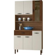 Kit Armario Cozinha 6 Portas 196 Nogueira Off White Ripado Ktp Nogueira Off White Ripado