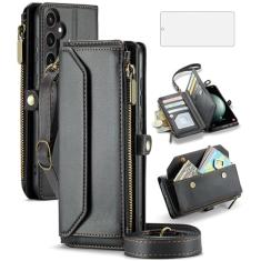 Asuwish Capa de telefone para Samsung Galaxy S23 FE 5G capa carteira com zíper com protetor de tela de vidro temperado e flip flip bloqueio RFID cartão de crédito cartão de crédito celular S 23 EF