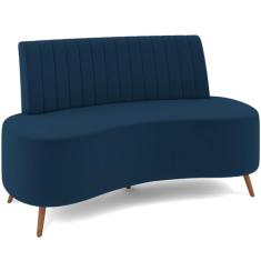 Sofá Chaise Living 2 Lugares 135cm Para Sala Cayman K01 Veludo Azul Marinho - Lyam Decor
