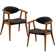 Kit 02 Poltronas Decorativas Para Sala de Estar Cecília L02 Linho Chumbo - Lyam Decor