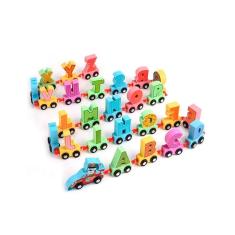 Brinquedo de renda com alfabeto de trem de madeira para crianças