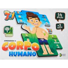 Quebra-cabeça em Madeira, Corpo Humano, Azul, 14 peças, Papertoy