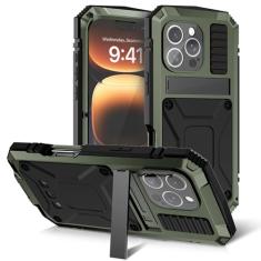 FunnyWin Capa de metal para iPhone 16 Pro, capa robusta de alumínio de grau militar com protetor de tela de metal, testado contra quedas, à prova de choque, à prova de poeira, capa completa para homem