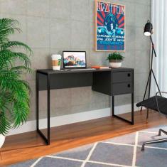 Mesa Escrivaninha Multiuso Com 2 Gavetas Pés em Metal 1,20m - Placa e 