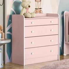 Cômoda Infantil Doce Sonho 4 Gavetas com Trocador Rosa Acetinado - Qmo