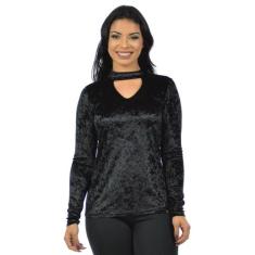 Blusa Veludo Chocker Fenomenal, Preto, P