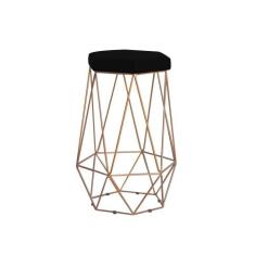 Banqueta Decorativa Rubel Base Gold Veludo Preto G41 - Gran Belo