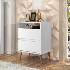 Mesa De Cabeceira Lótus Retrô 1 Nicho 2 Gavetas Pés Palito JA Branco