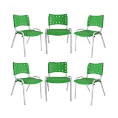 Kit 6 Cadeiras Iso Para Escola Escritório Comércio Verde Base Branca