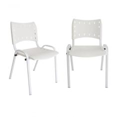 Kit 2 Cadeiras Iso Para Escola Escritório Comércio Indústria Branca Base Branca