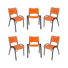 Kit 6 Cadeiras Iso Para Escola Escritório Comércio Laranja Base Preta