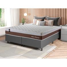 Conjunto Cama Box Cinza c/ Molas Ensacadas Venice Marrom King 193x203x60