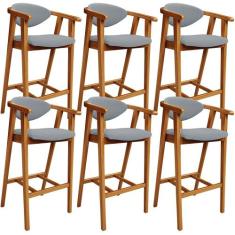 Kit 06 Banquetas Alta Para Cozinha Bancada Bar Sala de Jantar Fixa Cec