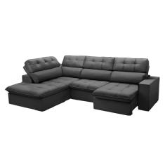 Sofá 5 Lugares Retrátil e Reclinável Arezzo com Chaise Esquerdo Veludo Chumbo