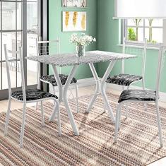 Conjunto de Mesa Miame com 4 Cadeiras Lisboa Branco Prata e Preto Floral