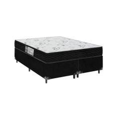Cama Box Casal Bipartido + Colchão D33 One Face - 56x138x188cm - Suede Preto