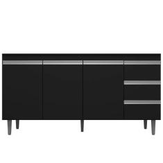 Balcão Gabinete de Pia 160cm 3 Portas 3 Gavetas Andréia Branco/Preto T