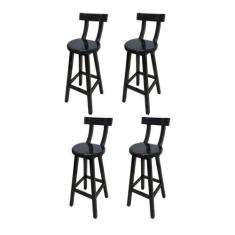 Kit 4 Banqueta Alta de Madeira com Encosto Girafa Preto - Vivá Móveis