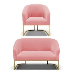 Namoradeira E Poltrona Base Industrial Dourado Stella Suede D03 - D'ro