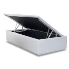 Cama Box baú solteiro sintético branco com pistao a gás